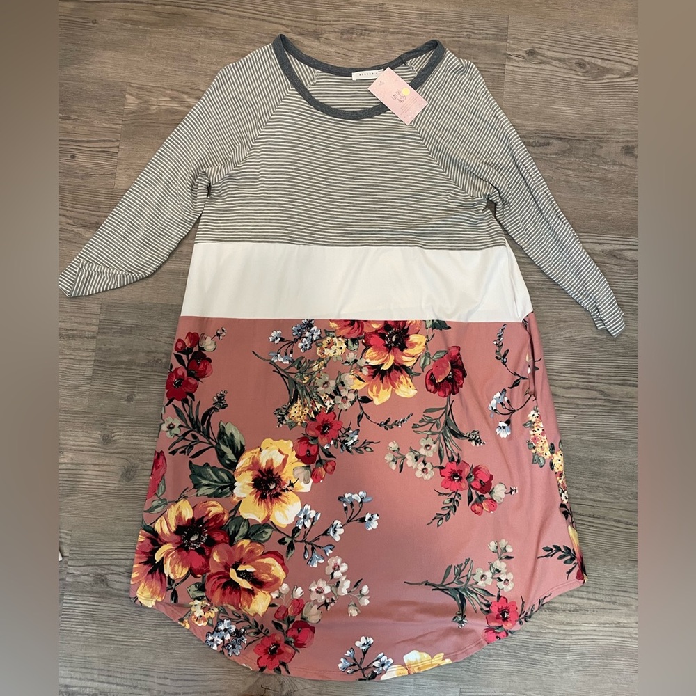 Reborn J Striped and Floral Womens Dress